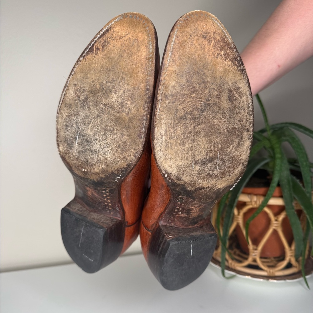 Lucchese Ostrich Leather Cowboy Boots Mens 9D Brown Western Ranch USA Made - Picture 4 of 13